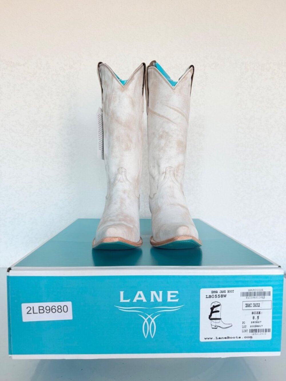 Lane EMMA JANE White Cowboy Boots Womens 8.5 Western Leather Mid Calf Snip Toe - Picture 10 of 11